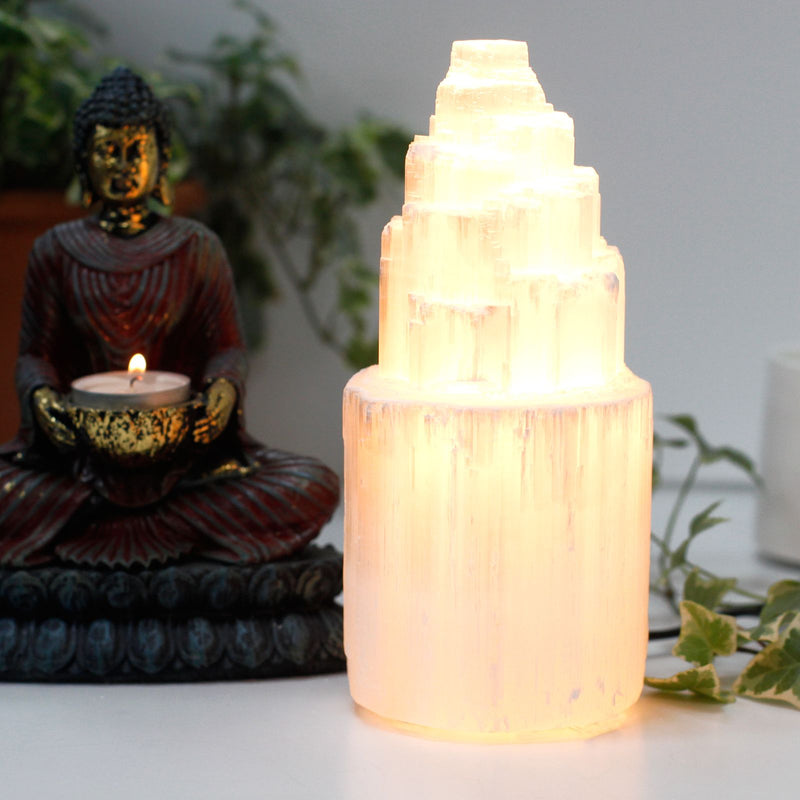Natural Selenite Tower Lamp