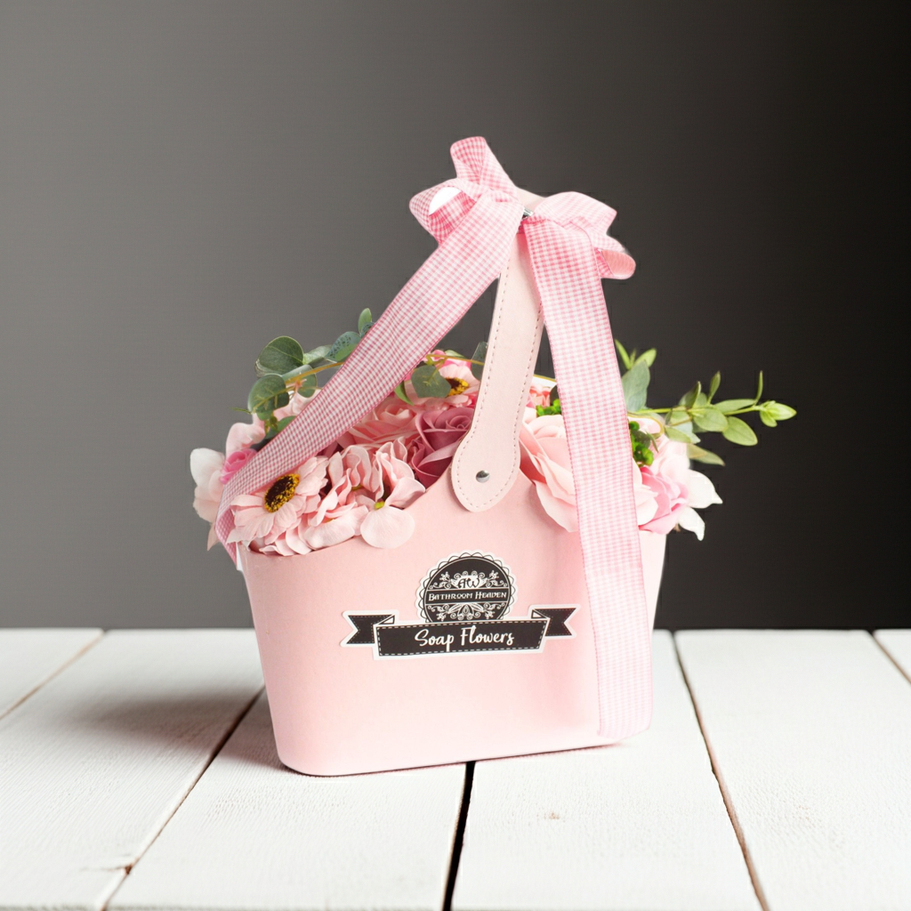 Basket Soap Flower Bouquet - Pink