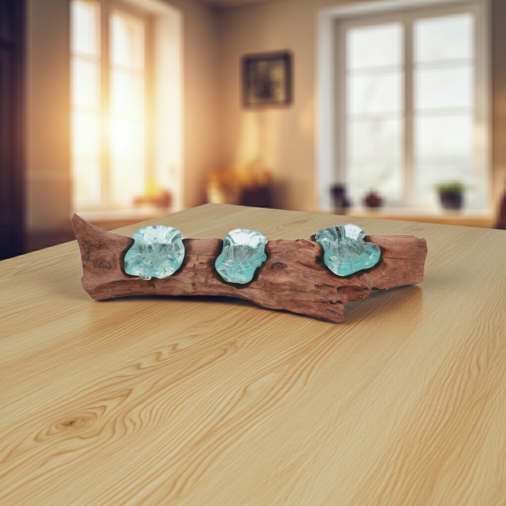 Molton Glass Flat Triple Candle Holder on Wood