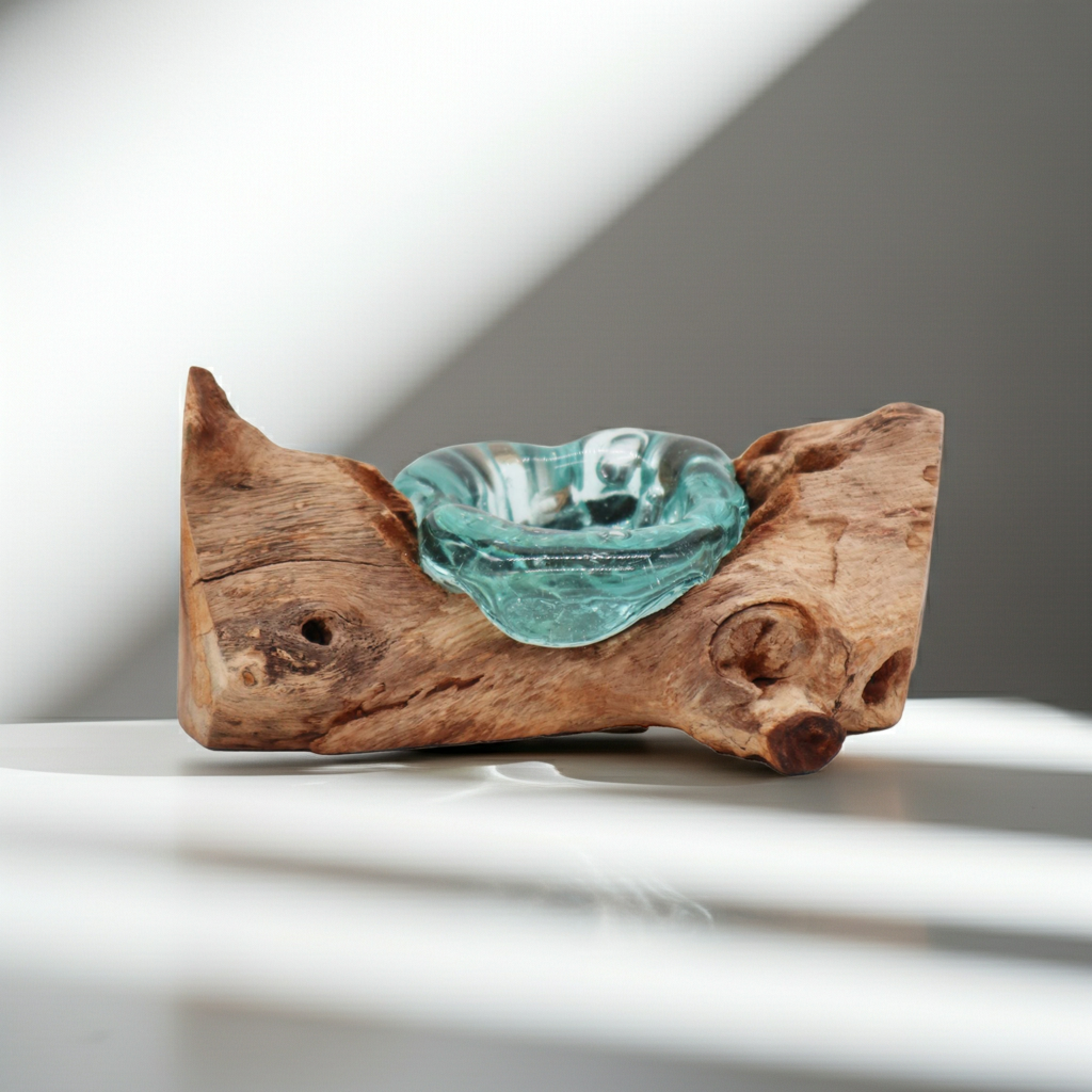 Molton Glass Candle Single Holder on Wood