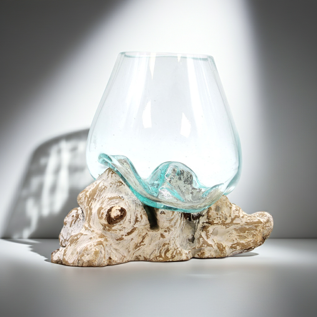 Molten Glass on Whitewash Wood - Large Bowl