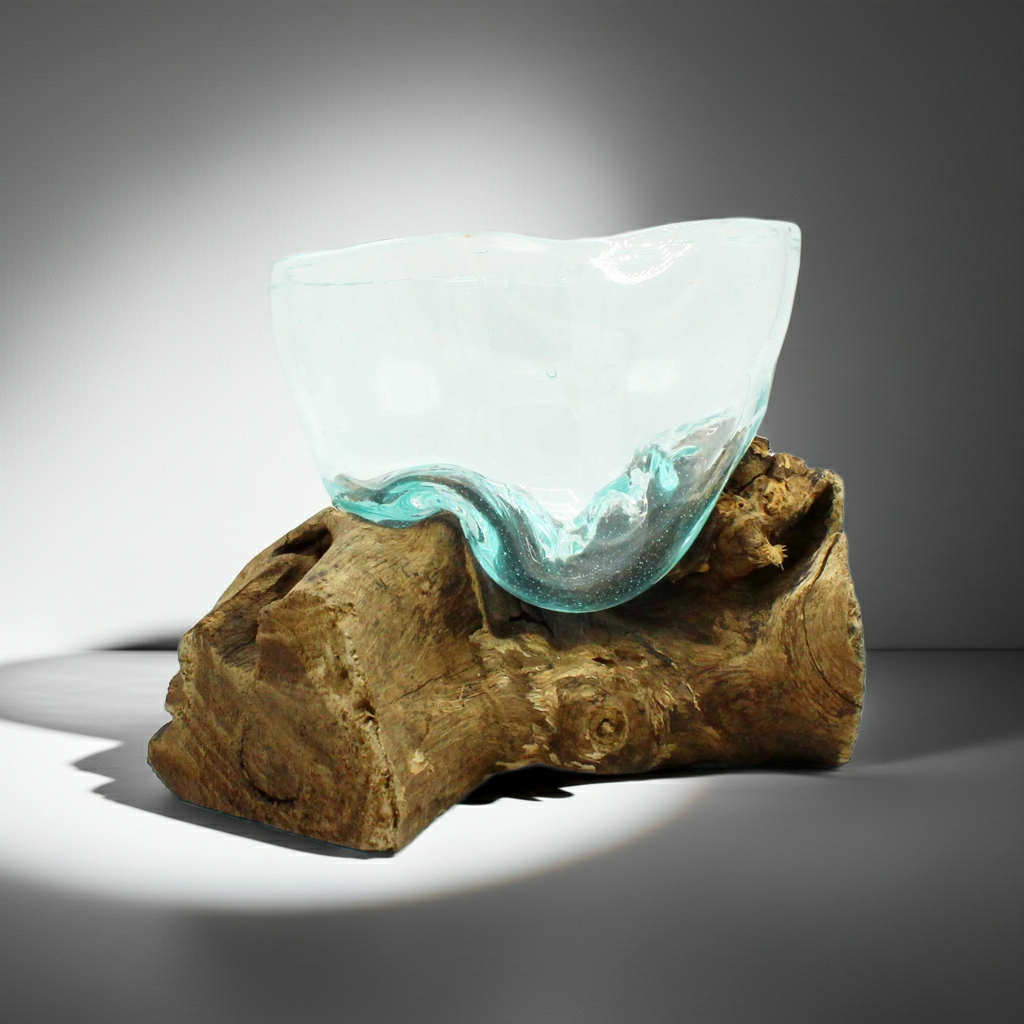 Molten Glass Arfully Misshapen Bowl on Wood