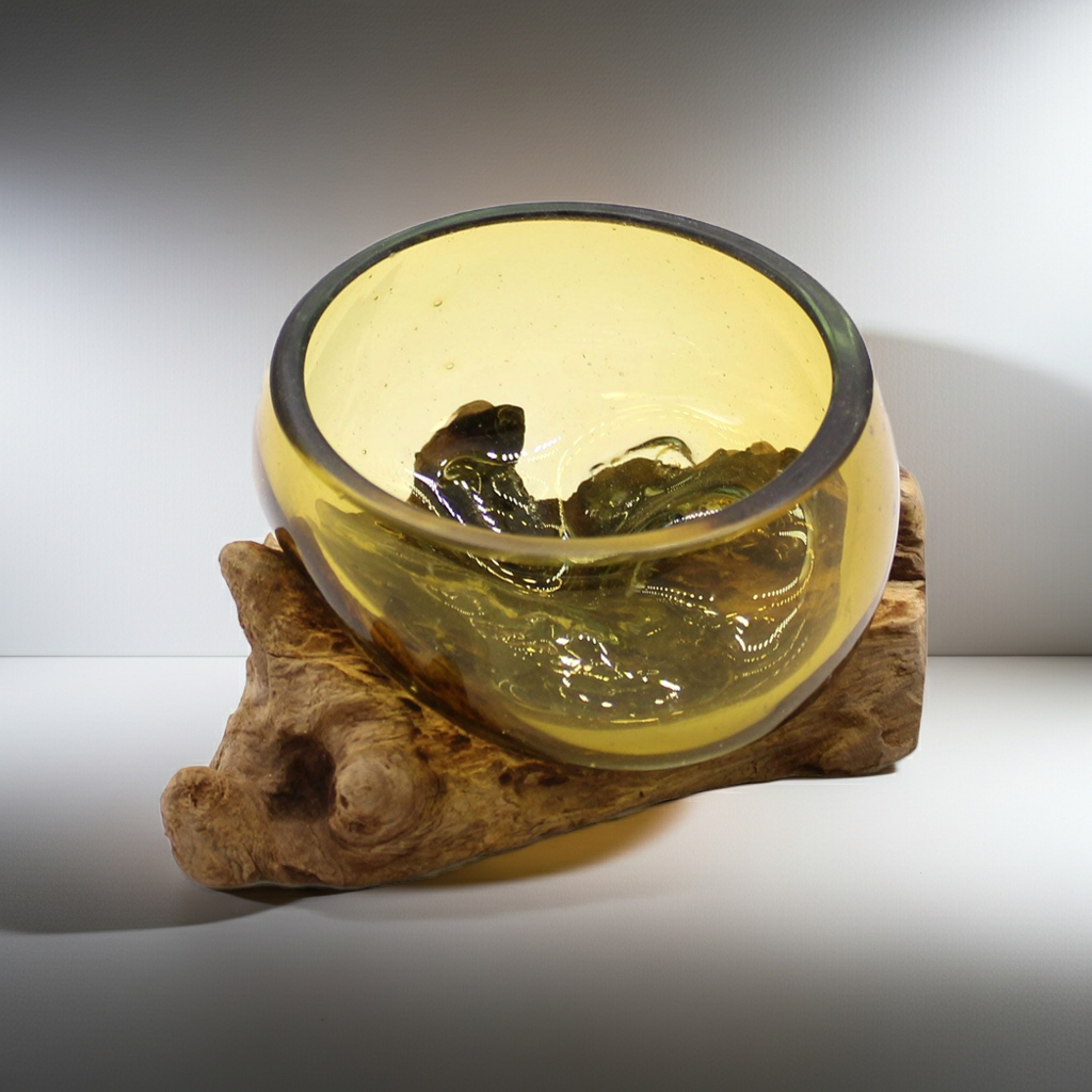 Molton Glass Mini Amber Bowl on Wood