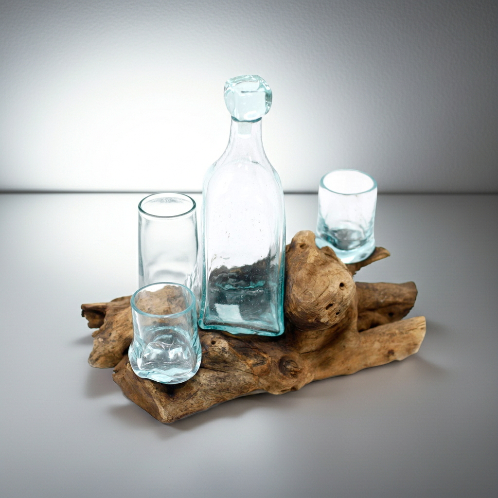 Molten Glass on Wood- Whisky Set