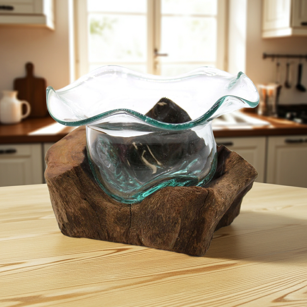 Molton Glass Fancy Sweet Bowl on Wood