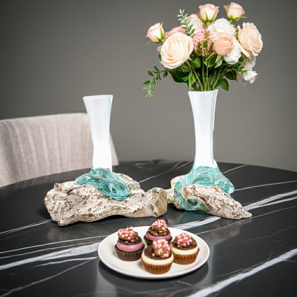 Molten Glass on Whitewash Wood - Vase - Medium