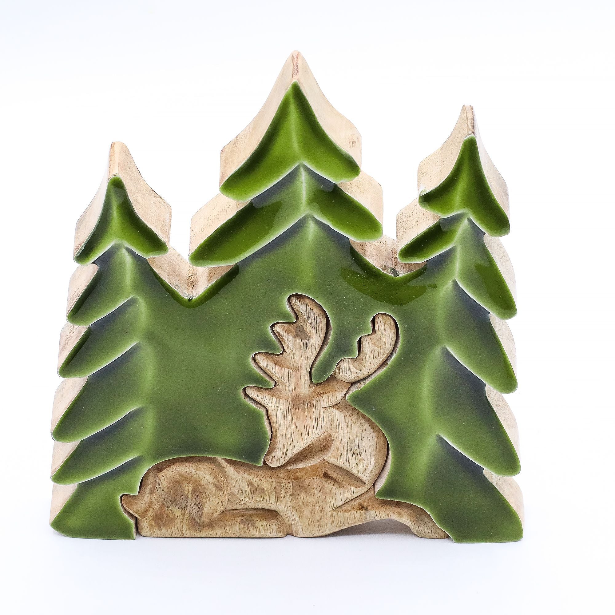 Lost in the Forrest -  Stag in the Forrest 3D Wooden Decoration - 23x20cm