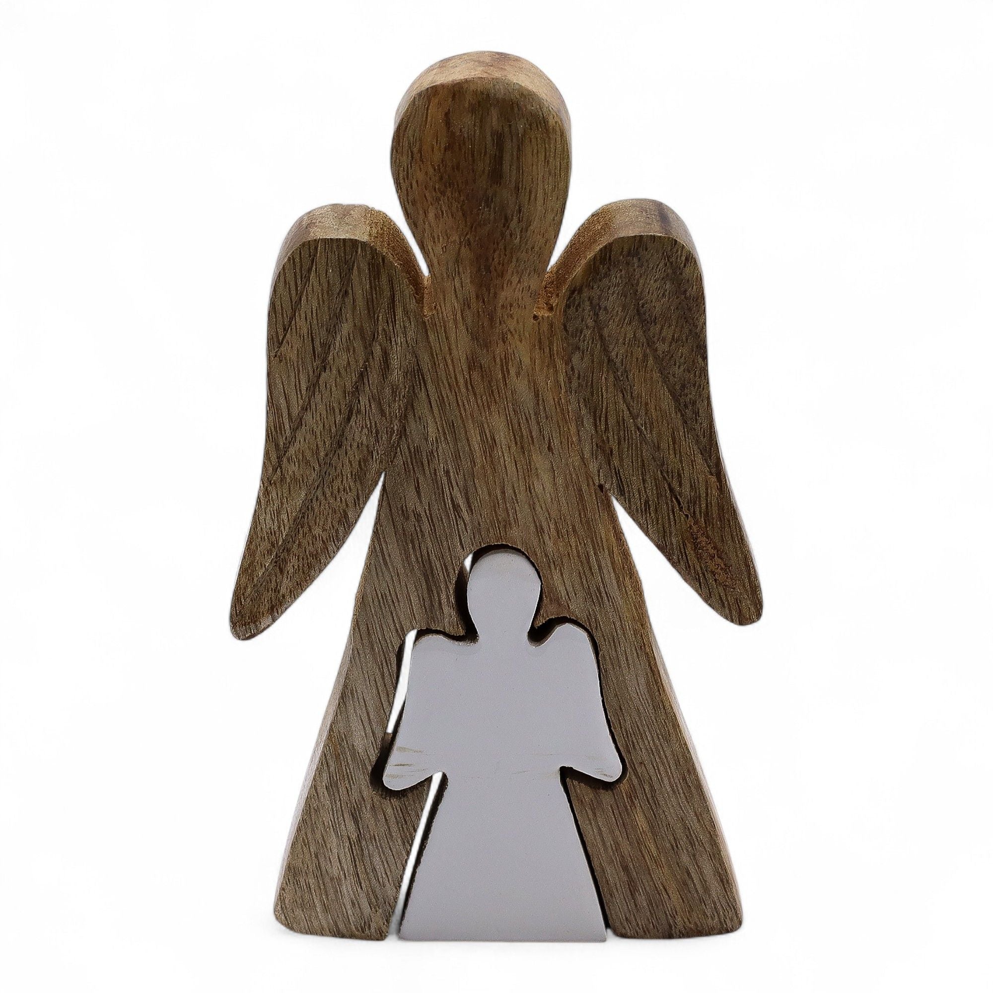 Mango Wood Angel in Angel - White Enamel