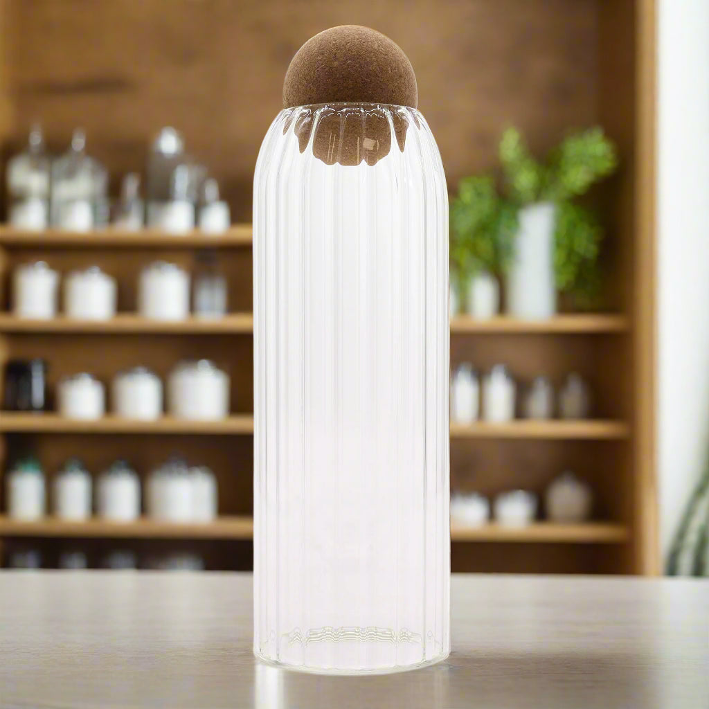 Cottage Cork-Ball Glass Jar -  Ribbed - 25cm