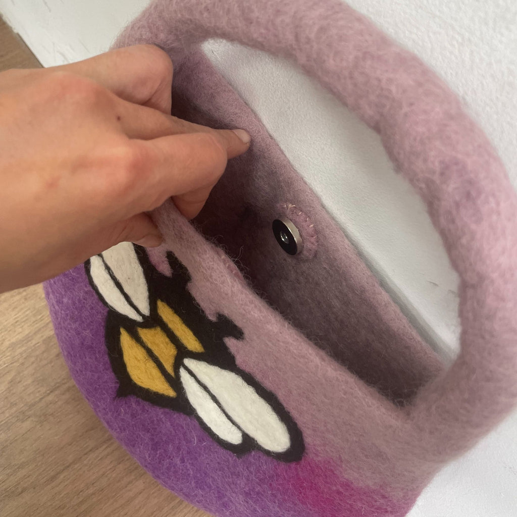 Water Felted Bee Bag - One Handle with Magnet - Lavender Shades