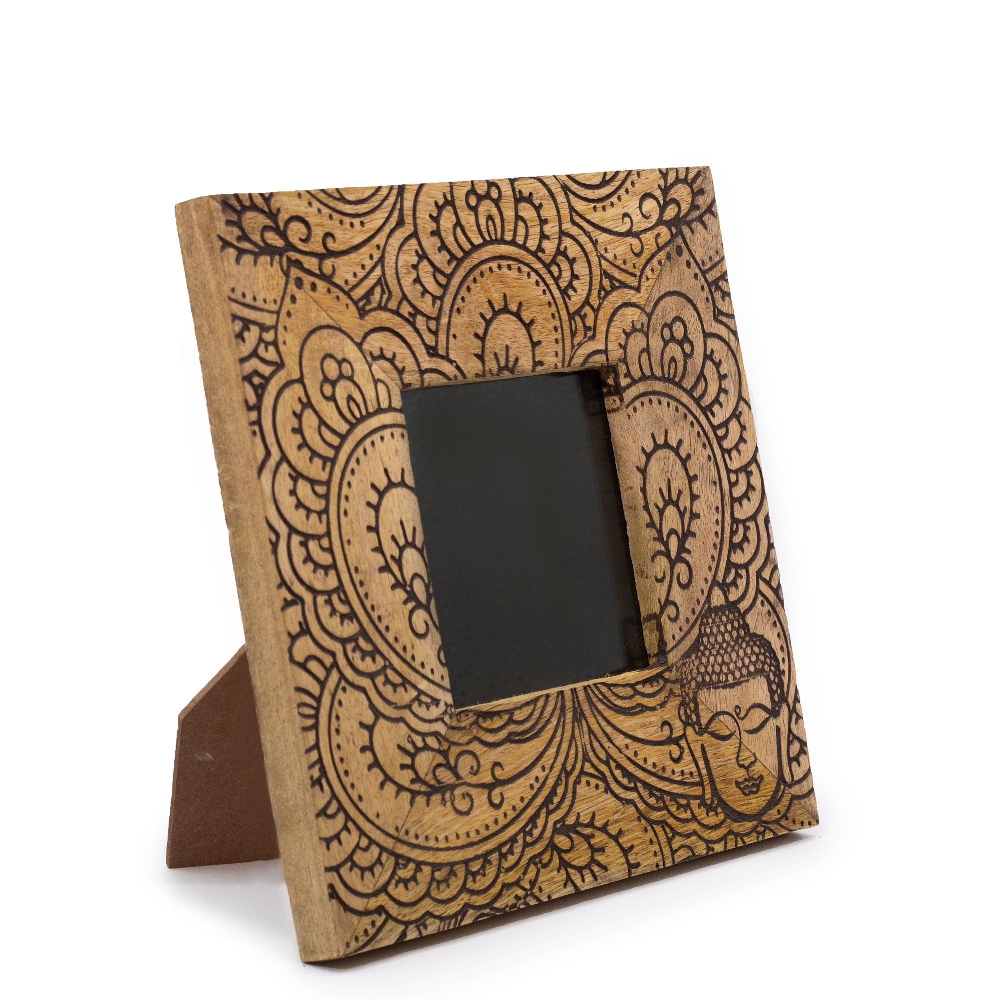 Small Mango Wood Picture Frame for 10x15cm) 20x20x2cm - Buddha - Black