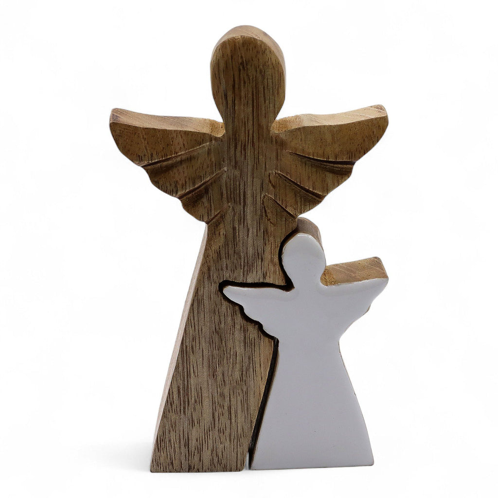 Mango Wood Angel in Angel - White Enamel