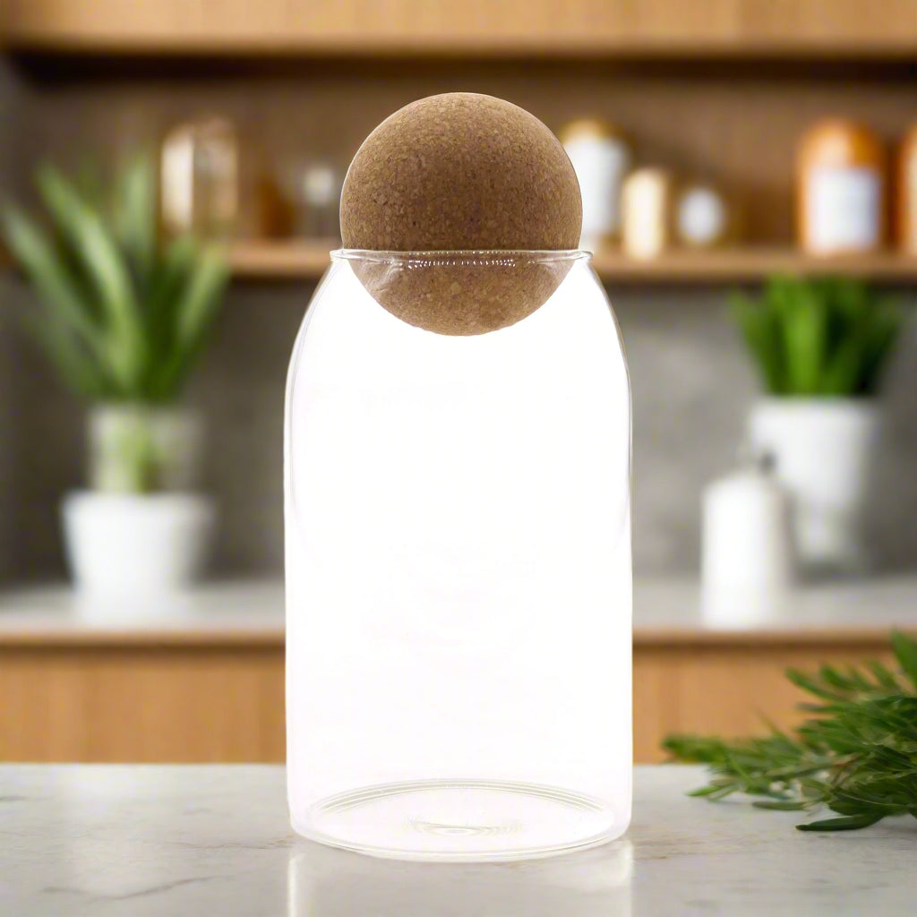 Cottage Cork-Ball Glass Jar - Clear - 15cm