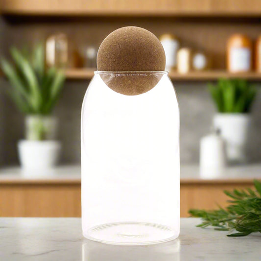 Cottage Cork-Ball Glass Jar - Clear - 15cm