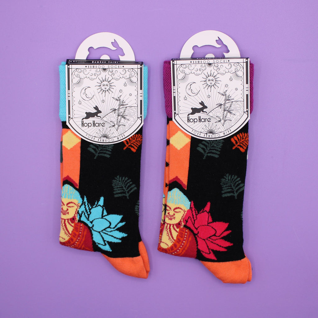 Hop Hare Bamboo Socks S/M - Blue Buddha & Lotus 