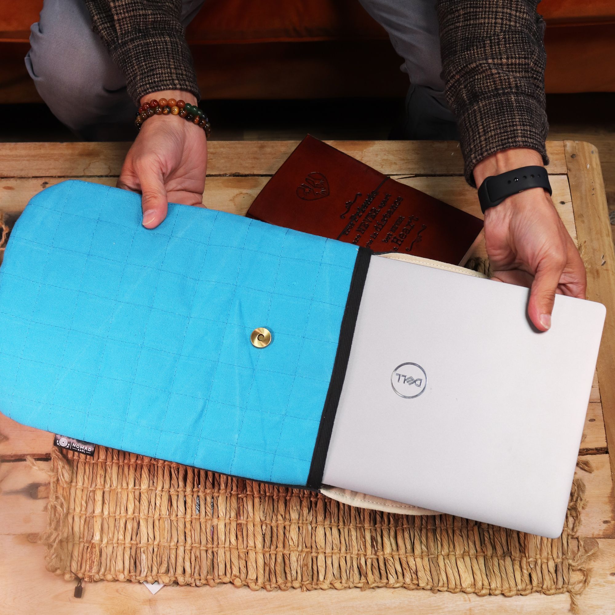 Laptop Padded Pouch - Terrific Turquoise - 14oz Stonewash