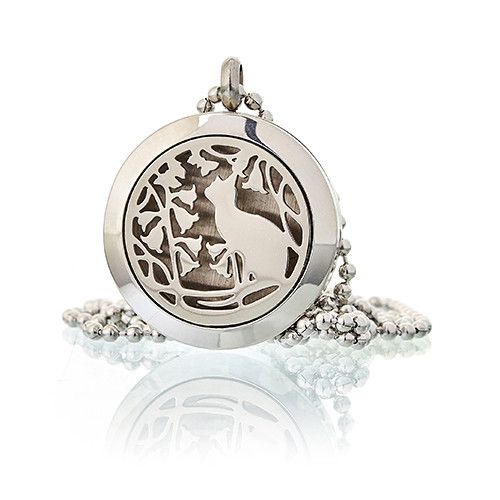 Aromatherapy Diffuser Necklace - Cat and Flowers 25mm