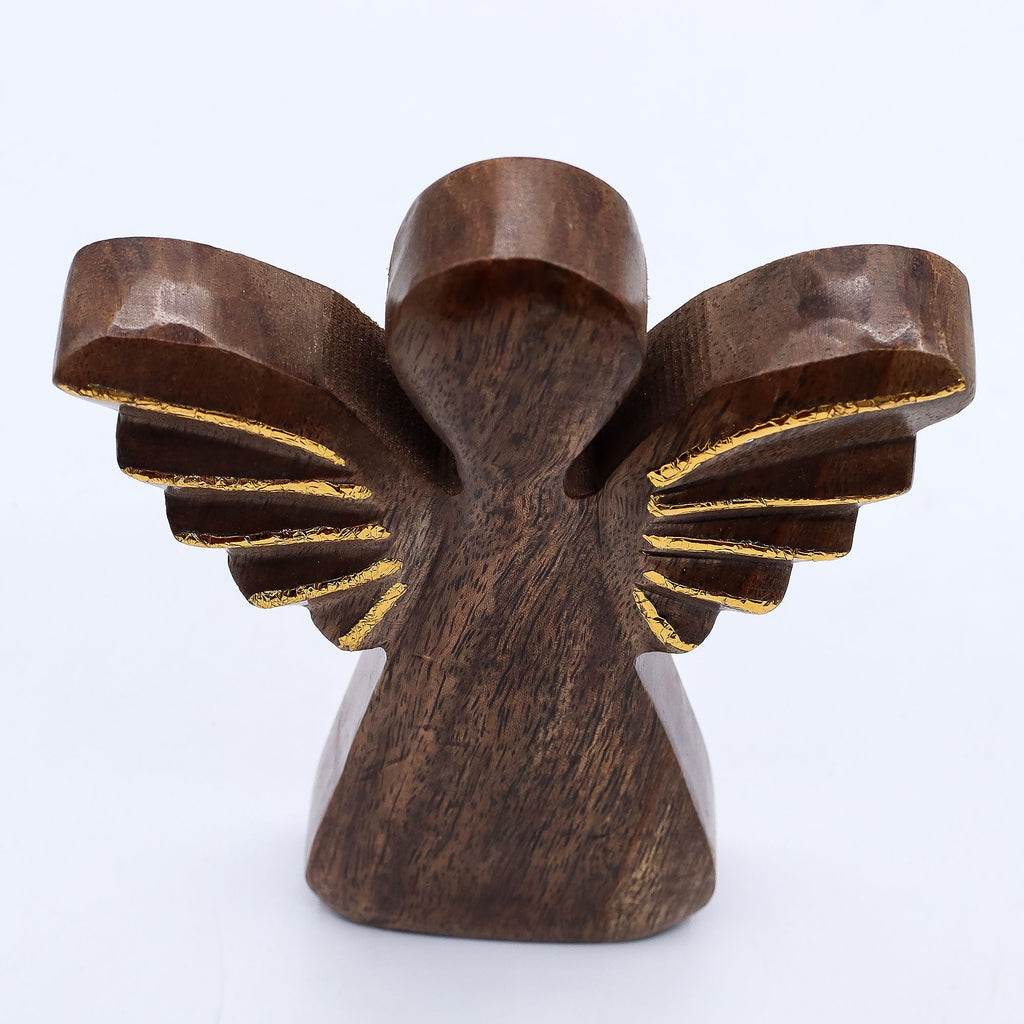 Large Mango Wood Angel - Gold Decor