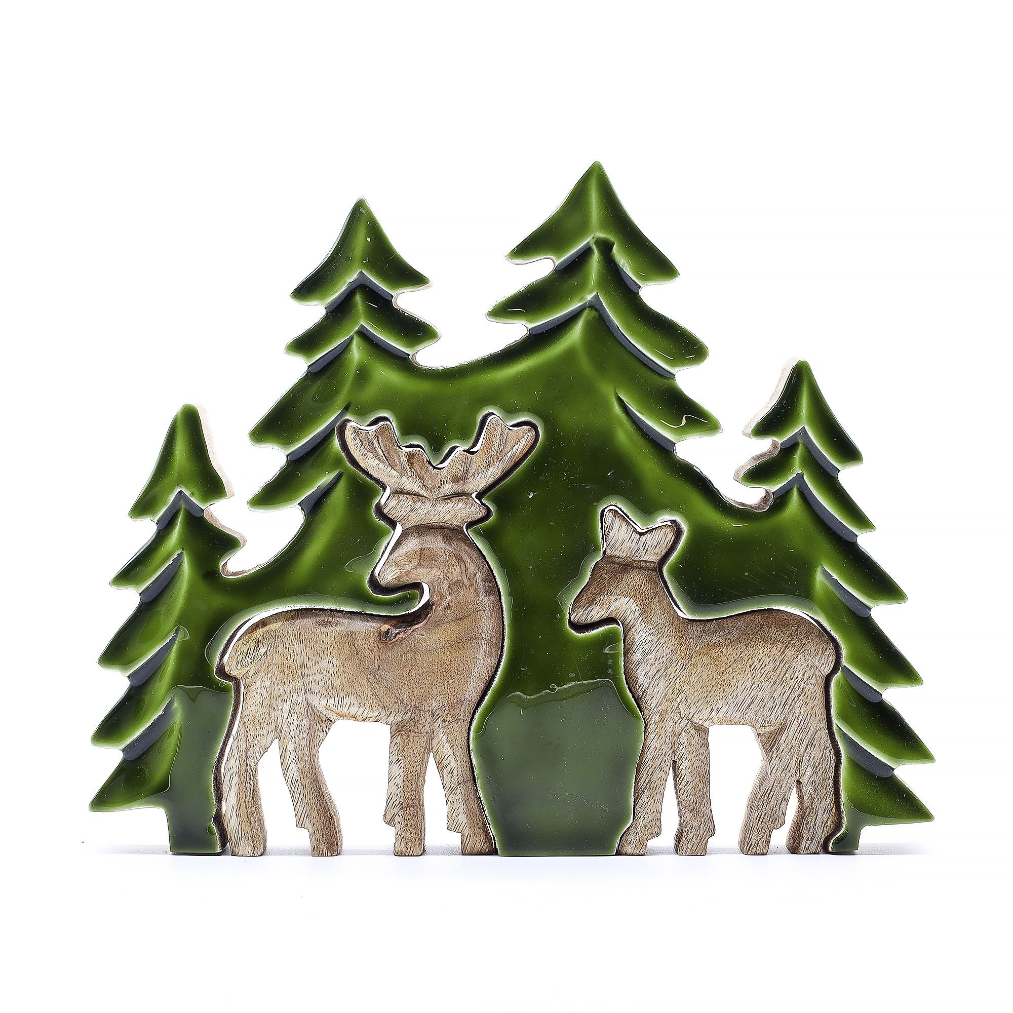 Lost in the Forrest -  Two Dear in the Forrest 3D Wooden Decoration - 18x23cm
