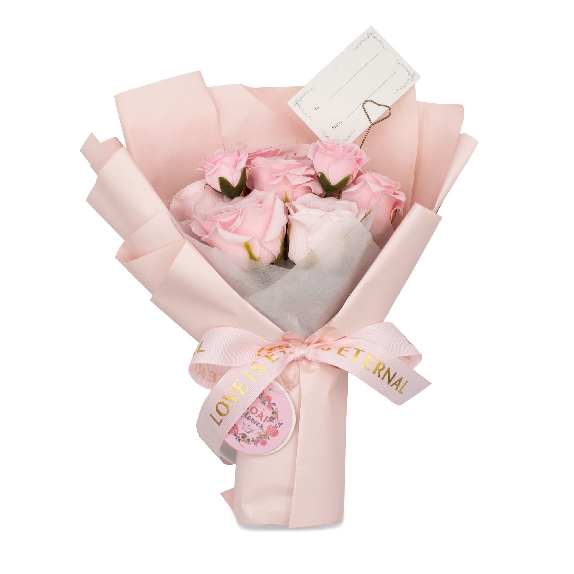 Large Pink Roses Bouquet - Love is Eternal -  With Gift Card