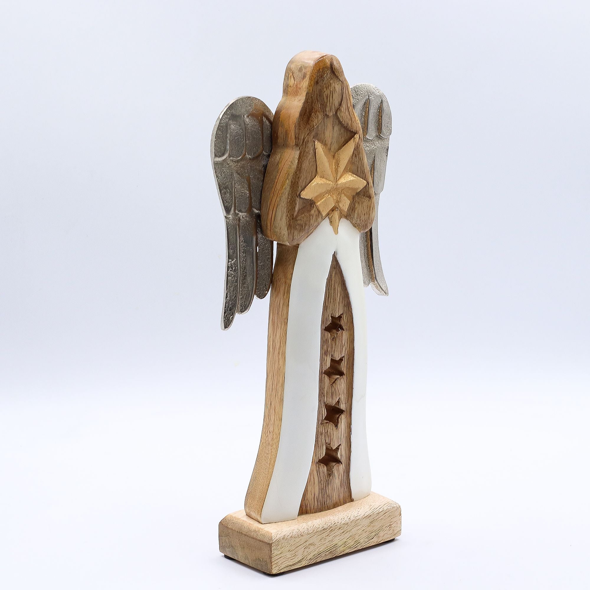 Large Mango Wood Star Angel Metal Wings & Enamel Detail