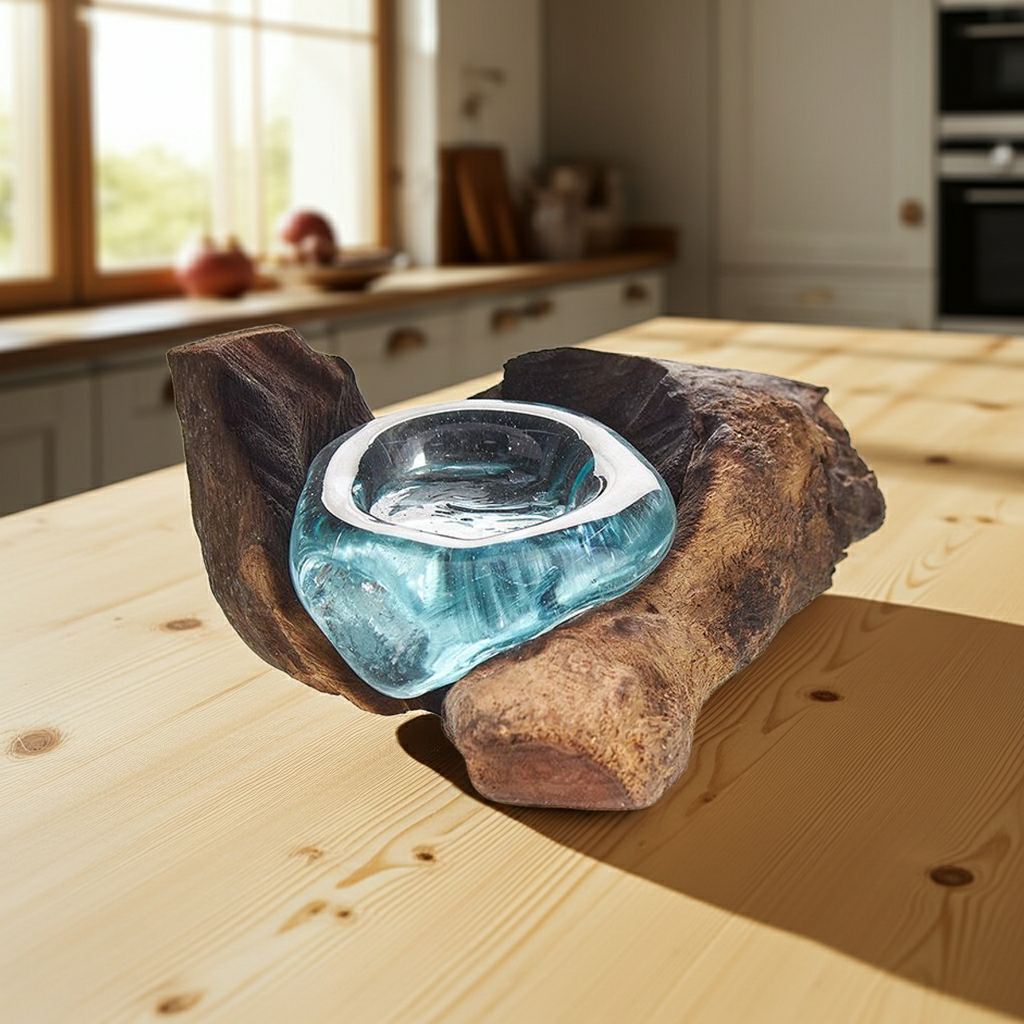 Molten Glass on Wood - Candle Holder