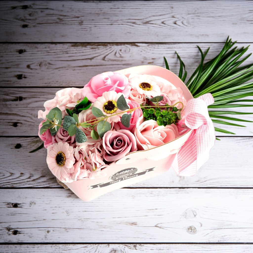 Basket Soap Flower Bouquet - Pink