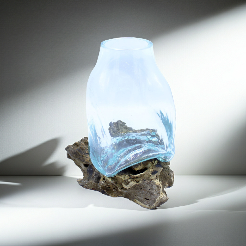 Large Molten Glass Vase - Terrarium Jar on Wood
