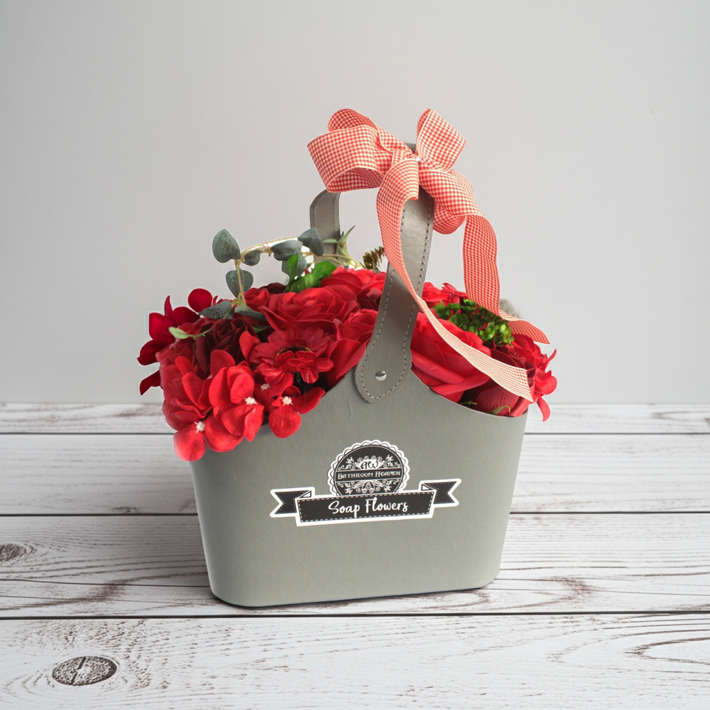 Basket Soap Flower Bouquet - Red