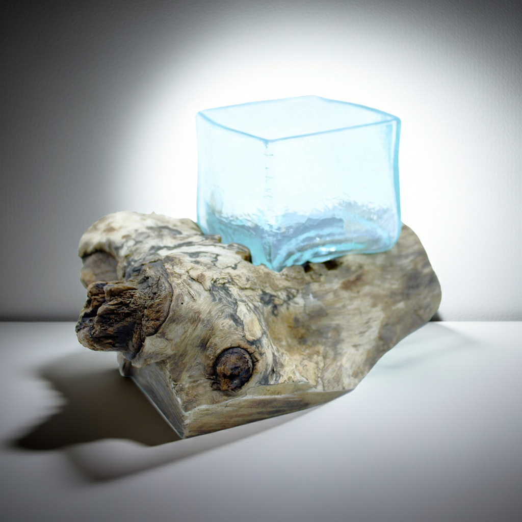 Molten Crackled Glass Tank on Wood
