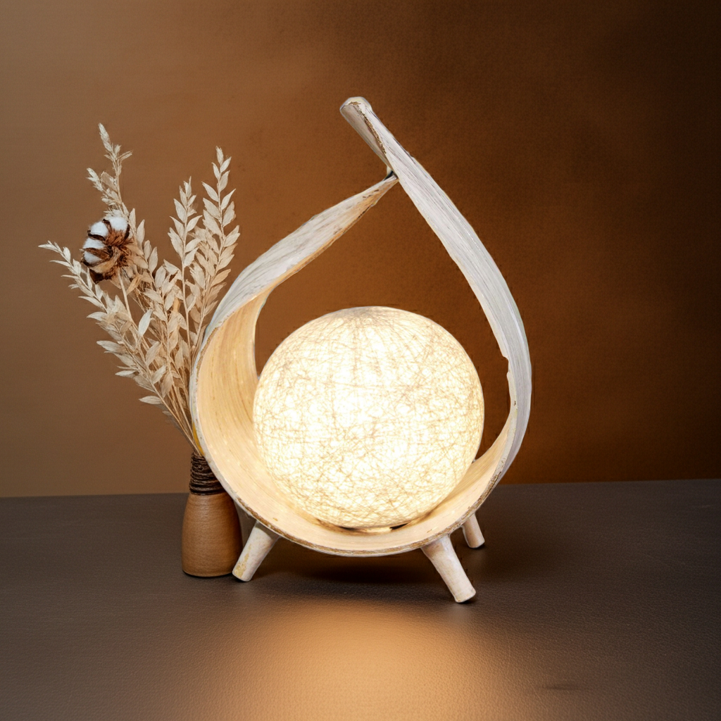 Natural Coconut Lamp - Whitewash Wrapover