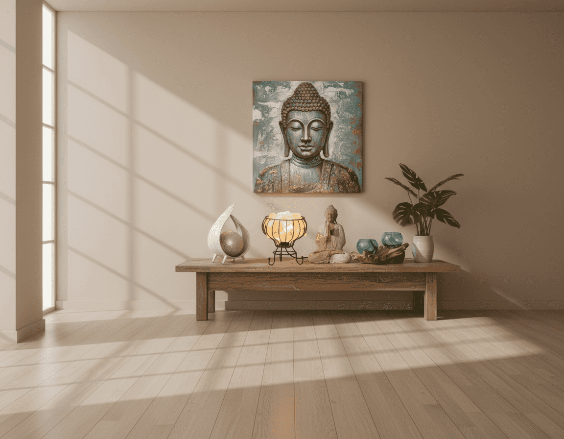 replace picture with Buddha Painting - Silver & Rose Gold 