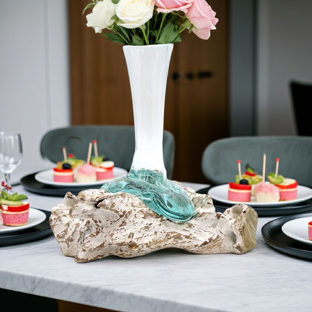 Molten Glass on Whitewash Wood - Vase - Medium